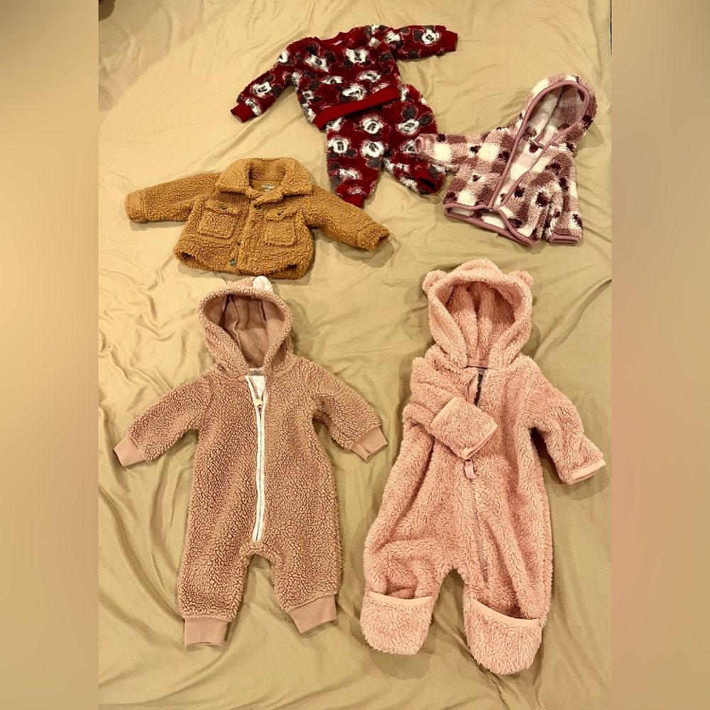 Cozy Pink and Brown Bear Onesie Set 0-3 months
